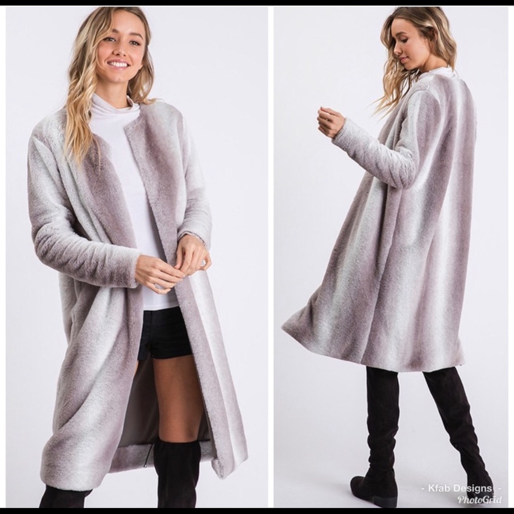 NEW! 2LEFT! Lux Faux FurOpen Front Long Coat - Picture 2 of 8